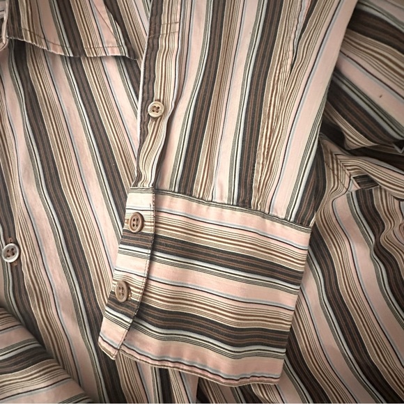 Men’s John Varvatos Striped Dress Shirt in Brown and Pink Size Large Cotton - Picture 6 of 11